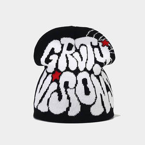 Gorro de Punto Jacquard de Poliéster/Algodón Crazy Visions, Unisex, Estilo Urbano, Gorro de Invierno, Patrón de Estrella Negra, Blanca y Roja, Adulto, 56-58CM, 3D - Product Image 6