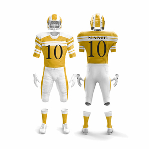 Custom American Football Uniform Set Yellow <b>White</b> Jersey Pants Helmet Gloves <b>Socks</b> for Adults <b>Men</b> Breathable Polyester - Product Image 1
