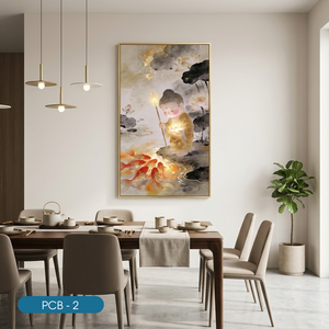 Décoration d'intérieur en gros : Impression sur toile aquarelle Bouddha avec poisson doré et lotus, modèle PCB-2, tissu en soie personnalisé - Product Image 2
