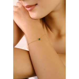 14K <b>Gold</b> Bezel Set Emerald Heart Bracelet-Vintage Tennis Style for Her - Product Image 6