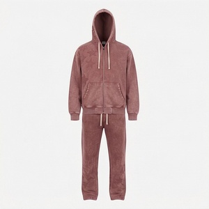 Mens Premium Acid Wash Star Applique Hooded Tracksuit Custom Logo <b>Elastic</b> Waist Eco Friendly Winter Season Gym Workout Set - Product Image 1