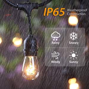 48FT Outdoor LED <b>String</b> Lights Waterproof Patio Commercial Yard <b>Garden</b> Ambience Ambience Premium Quality <b>String</b> Bulbs for Patio - Product Image 5