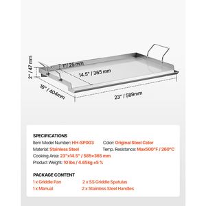 Piastra Rettangolare Universale Portatile in Acciaio Inox 23x16 Pollici per Griglia a Gas, Utensili BBQ Teppanyaki - Product Image 6