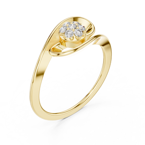 Anillo solitario de oro amarillo macizo de 14k para mujer, con diamante de corte redondo minimalista en forma de hoja, para compromiso, aniversario, regalo de boda - Product Image 4