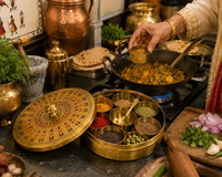 Boîte à masala artisanale en laiton avec 7 bols, rangement traditionnel indien pour épices, Dabba, organisateur de condiments de cuisine, laiton décoratif