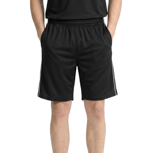 Shorts de sport décontractés pour hommes en polyester avec logo personnalisé, respirants, taille élastique, pour l'été, avec fines rayures latérales - Product Image 2
