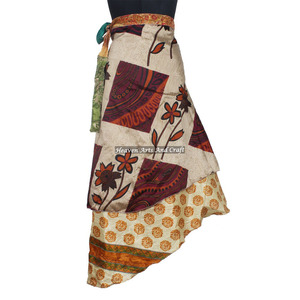 *Hot* Vintage Indian Two Layer <b>Boho</b> Hippie Long Length Magic Silk Wrap <b>Skirt</b> 2 Layer Reversible Magic Silk Saris Wrap Long <b>Skirt</b> - Product Image 5