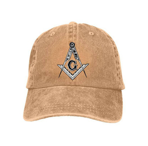 Gorra de Béisbol de Mezclilla Personalizada de la Francmasonería Blue Lodge con Logotipo G de Compás Cuadrado Bordado en Dorado - Product Image 1