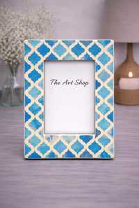 Cadre photo artisanal en os incrusté de résine bleue, équipement de bureau, décoration personnalisée pour anniversaire, à poser sur table ou à fixer au mur - Product Image 3