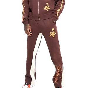 Ensemble de survêtement personnalisé 100 % coton, vintage, uni, léger, respirant, en molleton, avec sweat à capuche et pantalon de jogging pour hommes - Product Image 4