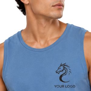 Débardeur sans manches bleu personnalisé avec logo dragon minimaliste imprimé – Gilet en coton personnalisé pour homme, col rond, style décontracté streetwear estival - Product Image 6