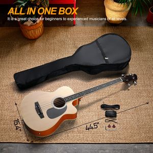 Basso Acustico a 4 Corde Portatile da 39 Pollici Kit Completo con Cavo Premium, Chiave, Tracolla e Plettro Colore Naturale - Product Image 4