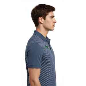 Polo unisexe NEXTEX à rayures diagonales, bleu marine et blanc, manches courtes, col boutonné - Product Image 4