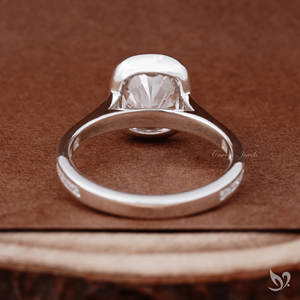3ct elongated <b>cushion</b> cut lab grown diamond bezel ring with channel band in 10k white gold <b>statement</b> engagement ring - Product Image 2