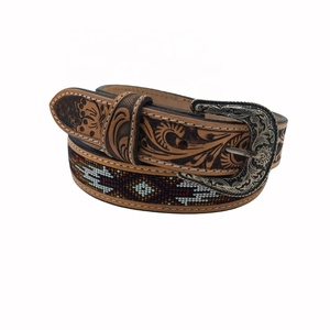 Ceintures florales personnalisées de rodéo de Cowboy de style occidental cuir de vache usiné à la main boucle vintage incrustation Pr Factory Direct Style décontracté - Product Image 1