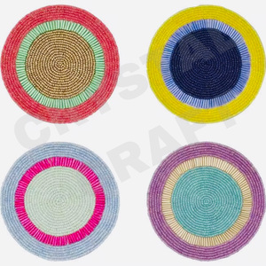 Design Handmade Glass Beads Embroidery <b>Coasters</b> Round Eco-Friendly Reusable Table Top Wholesale Round Shaped Multi Beaded - Product Image 6