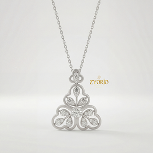 Colgante de Trébol Floral Plateado con Diamantes, Cadena de Eslabones Chapada en Oro, Diseño Elegante, Uso Diario de Lujo - Product Image 1