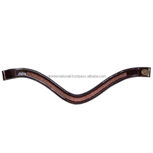 Customized Logo Brown Patent Leather Horse brow band Decorated with <b>Red</b> <b>Glitter</b> Chain brow band in Full Cob Sizes - Product Image 2