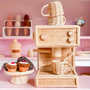 Machine à expresso miniature en rotin, jouet tissé à la main, machine à café miniature avec tasse, jouets pour enfants - Product Image 6