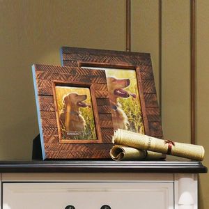 Wooden Picture <b>Frame</b> Wood Plank Design <b>with</b> Rustic Brown Finish Wall <b>Mounting</b> or Tabletop Display, Handmade Photo <b>Frame</b> - Product Image 1