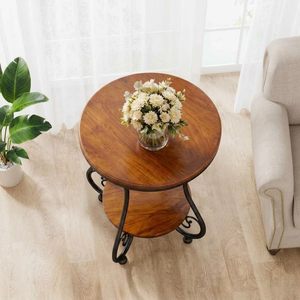 Mesa Auxiliar Redonda Vintage de Madera con 2 Niveles y Patas Curvas de Hierro Forjado, Mesa de Centro Pequeña para Sala de Estar o Dormitorio - Product Image 5