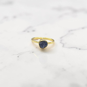 Handmade Raw Sapphire Brass <b>Ring</b> Natural Rough Stone <b>Adjustable</b> Band Minimalist Boho All Birthstone Jewelry for Women - Product Image 1
