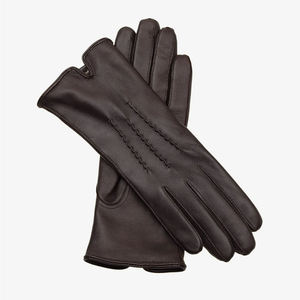 Mitaines en cuir beige à doigts complets, compatibles écran tactile, avec détection de la pression, pour la conduite et le quotidien en hiver, paume à grain doux, poignet fendu - Product Image 3