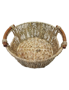 Panier de rangement moderne en jonc de mer tressé à la main, écologique, avec poignées en bois, bol organisateur naturel tressé pour la décoration intérieure et la salle à manger - Product Image 1