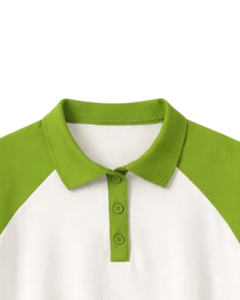 Customized Green And <b>White</b> Women Cropped Polo T <b>Shirt</b> Raglan Sleeve Striped Sleeve Casual Cotton Top Button Placket Summer Tee - Product Image 4