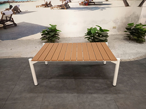 Minimalist Outdoor <b>Table</b> With Wood Top And <b>Aluminum</b> Frame Durable Patio Furniture For Outdoor Use - Product Image 1