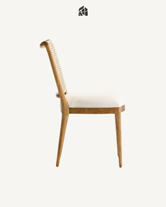 Chaise de salle à manger Averzelle en teck massif, siège rembourré artisanal de qualité supérieure, microfibre, style mid-century moderne, mobilier de salle à manger - Product Image 3