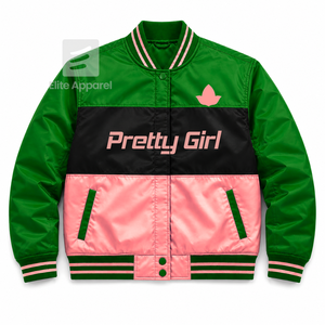 เสื้อแจ็คเก็ตแข่งรถ Alpha Kapa Alpha Sorority แบบสั่งทำพิเศษ ปักโลโก้สีเขียวและชมพู สไตล์สำหรับผู้หญิง บุด้วยโพลีเอสเตอร์ - Product Image 1