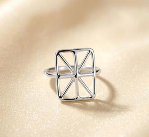 Anillo abierto rectangular de plata de ley 925, anillo geométrico llamativo, joyería minimalista moderna, nuevo anillo fino para mujer - Product Image 1