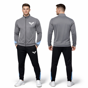 ชุดวอร์มผู้ชายสีเทา เสื้อแจ็คเก็ตและกางเกงจ็อกเกอร์สีดำ ทรงเข้ารูป ชุดกีฬาออกกำลังกาย รับทำโลโก้ OEM - Product Image 1