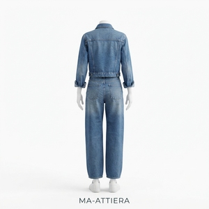 Women Blue Denim Jacket And Straight Leg Jeans Set Casual Two Piece Matching Denim Outfit <b>Streetwear</b> Fashion Clothing - Product Image 4