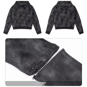 Hoodie Boxy Homme Personnalisé en Tissu Solide Délavé à l'Acide 480 g/m² avec Manches Détachées, Design Riveté, Impression 3D en Relief, Streetwear, Impression Gonflée - Product Image 3