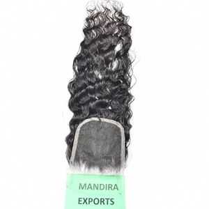Cabello humano natural del templo indio de la Virgen al por mayor 4*4 Cierre estilo rizado del color negro con la onda de agua cruda sin procesar - Product Image 6