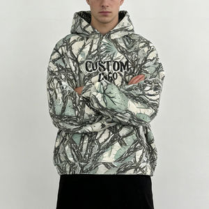 Sudadera con Capucha para Hombre, Moderna, Verde Beige Claro, Estampado de Ramas de Árbol, Tela Suave, Logotipo Personalizado, Talla Grande, con Bolsillos y Mangas Largas - Product Image 6