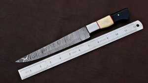 13" Inches Hand-Forged Damascus Steel Fillet <b>Knife</b> | Custom Camel <b>Bone</b> <b>Handle</b> Hunting <b>Knife</b> with Brass Pins With Leather Sheath - Product Image 2