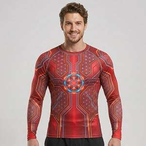 เสื้อแรชการ์ดลดราคา สั่งทำโลโก้ของคุณเอง ชุดออกกำลังกายแบบเต็มตัว สีพื้น ผู้ชาย ระบายอากาศ ต้านเชื้อแบคทีเรีย แห้งเร็ว - Product Image 1