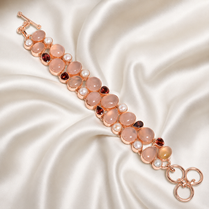 Pulsera de Cuarzo Rosa Natural, Granate y Perla de Agua Dulce, Plata de Ley 925, Hecha a Mano, con Gemas, para Navidad - Product Image 6