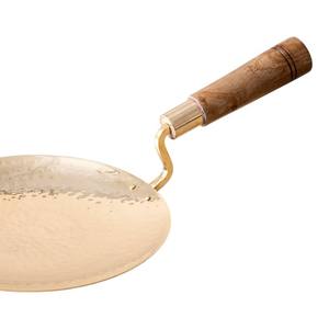 Poêle à roti en laiton et bois pour la cuisson quotidienne ; Conception à fond épais pour une distribution optimale de la chaleur, revêtement antirouille, compatible gaz et induction - Product Image 2