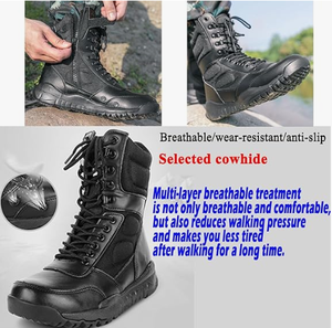Bottes tactiques noires de haute qualité pour hommes, avec fermeture éclair latérale, pour la randonnée en plein air, l'entraînement et le travail - Product Image 5