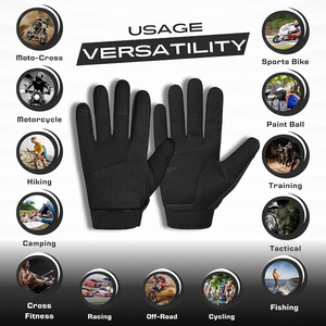 Gants de cyclisme à doigts entiers noirs en cuir véritable, compatibles écran tactile, antidérapants, respirants, résistants à l'usure, avec poignet réglable - Product Image 3