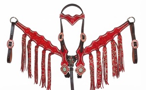Juego de arreos para caballo de cuero genuino rojo personalizado 2026 con incrustaciones de cristales de imitación, ligero, de cuero occidental para todas las estaciones - Product Image 3