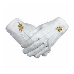 Gants en coton blancs avec broderie feuille d'or, longueur poignet, usage quotidien décontracté, style uni printemps automne - Product Image 1