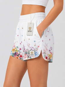 Premium 100% Cotton <b>Women's</b> Vintage Sports <b>Shorts</b> Custom Printed Logo Button Breathable Quick Dry <b>Elastic</b> <b>Waist</b> <b>Shorts</b> for <b>Women</b> - Product Image 3