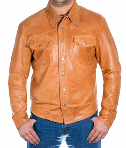 Chemise en cuir véritable de luxe pour homme, classique, boutonnée, respirante, à manches courtes, décontractée, tendance, pour l'été - Product Image 3