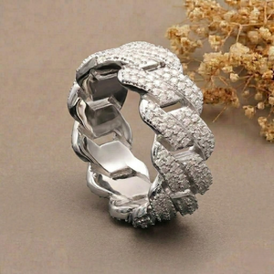 Luxury Geometric <b>Cocktail</b> <b>Ring</b> 10K White <b>Gold</b> Pave Setting Moissanite Diamond Round Brilliant Cut Unisex Everyday Wear - Product Image 6