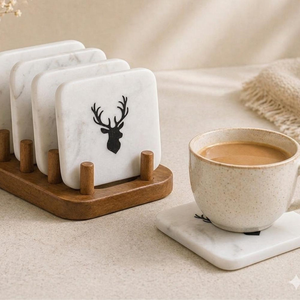 Natural Marble Wood Coaster Luxury Handmade Cup Holder Dining Kitchen <b>Table</b> <b>Protector</b> Elegant Unique Decorative Style - Product Image 4